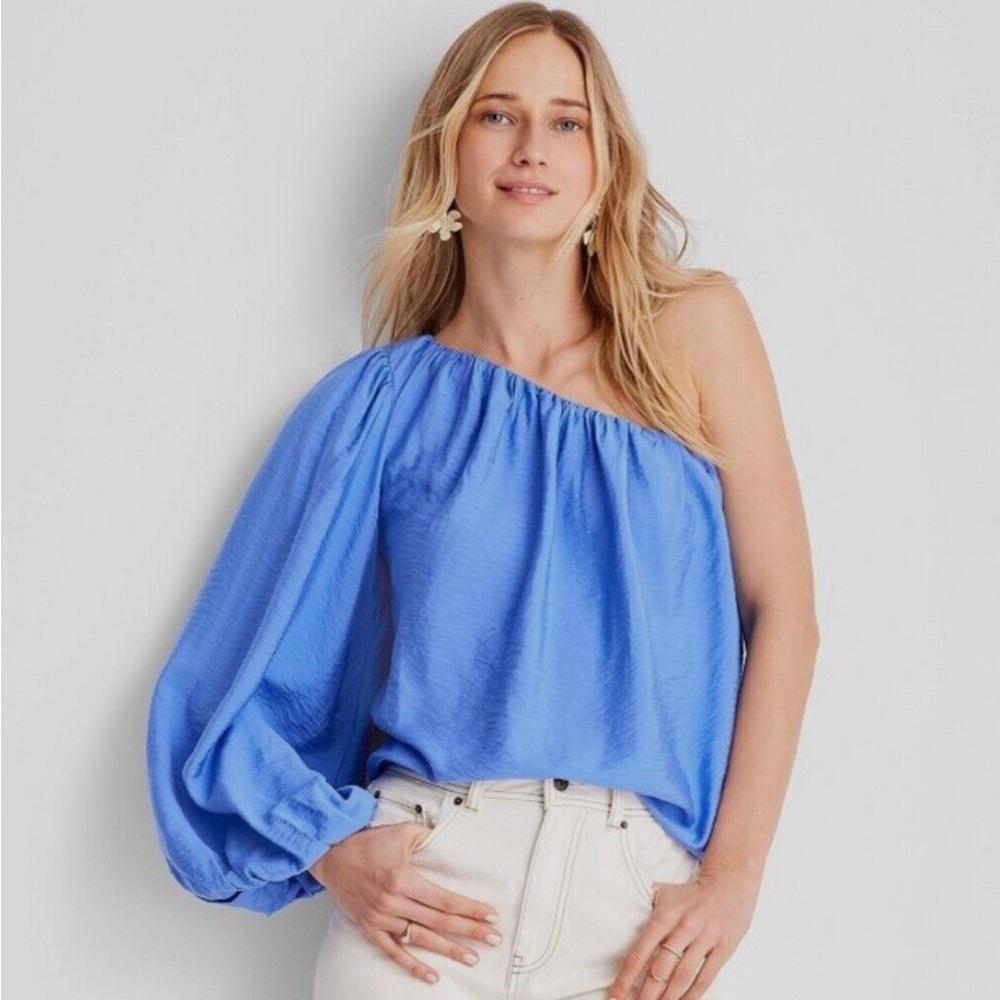 Balloon Sleeve Asymmetrical One Shoulder Top